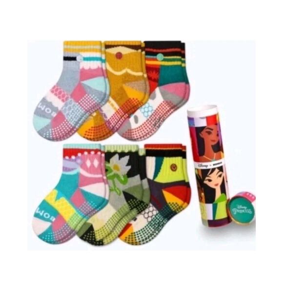 Bombas 6 Pairs Disney Princess Premium Gripper Socks Toddler Sizes 5-8.5 - Picture 1 of 3